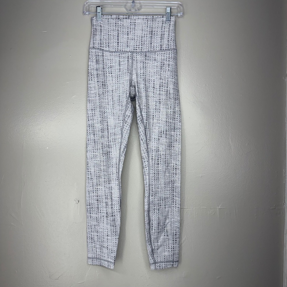 Lululemon Wunder Under High Rise Leggings Grey White Pixel Glitch Print Size 4